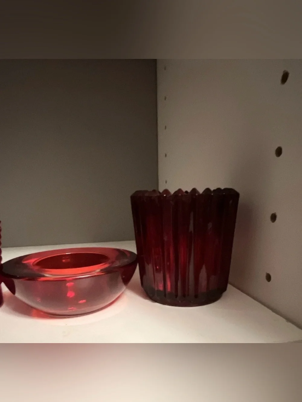 Assorted Vintage Ruby Red Glass Candle Holders Set of 4